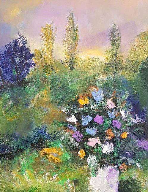 Denis Ferté (1952) - Par terre dans le jardin, Antiek en Kunst, Kunst | Schilderijen | Klassiek