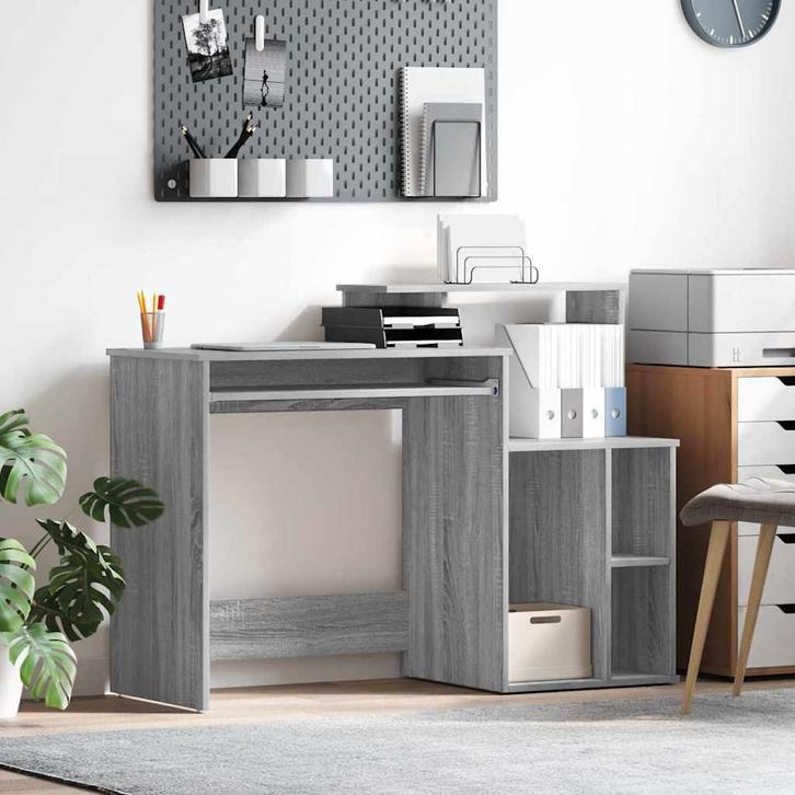 vidaXL Bureau met Opbergruimte Grijs sonoma 120,5 x 44 x, Huis en Inrichting, Bureaus, Nieuw, Verzenden