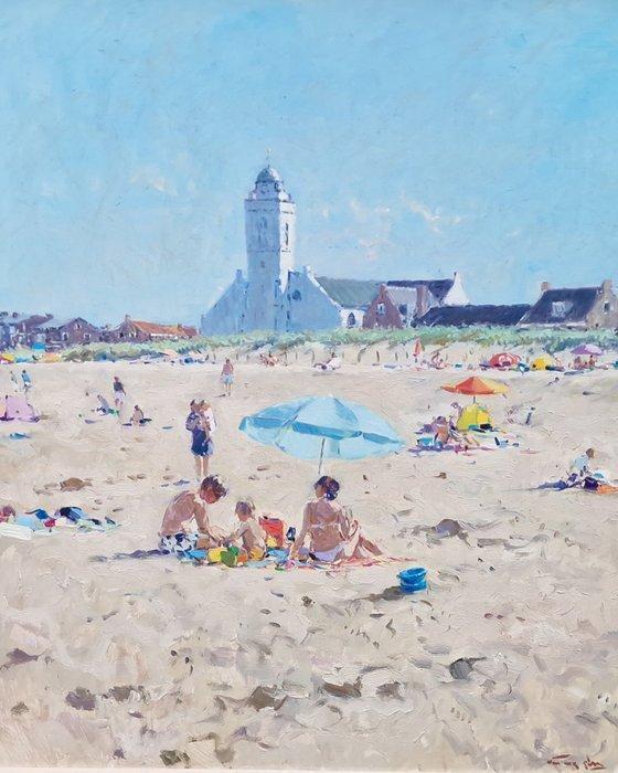 Niek van der Plas (1954) - Strandgezicht Katwijk, Antiek en Kunst, Kunst | Schilderijen | Klassiek