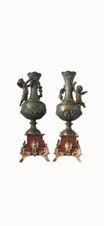 Vaas (2) - Brons, Zinklegering, Marmer, Antiek en Kunst, Antiek | Meubels | Stoelen en Banken