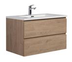 Badkamermeubel Set Angela 80cm Kastanje Eiken Badmeubel, Huis en Inrichting, Badkamer | Badkamermeubels, Verzenden, Nieuw, Wastafelkast