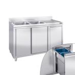 GGM Gastro | Spoelbakkast - 1400x700mm - met vuilnisbak & 2, Verzenden, Nieuw in verpakking, RVS Meubilair