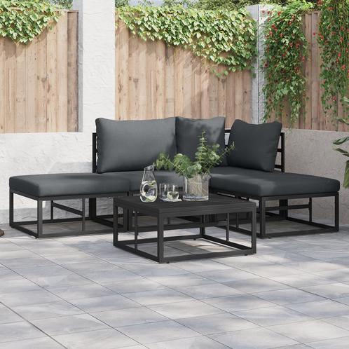vidaXL Tuin Sofa Set met kussen 5 pcs Zwart Aluminium, Tuin en Terras, Tuinsets en Loungesets, Nieuw, Aluminium, Verzenden