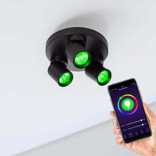 Smart opbouw plafond spot 3-voudig Zwart Hue compatible, Huis en Inrichting, Lampen | Spots, Metaal of Aluminium, Ophalen of Verzenden