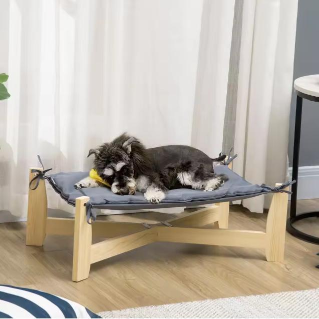 Verhoogd Houten Hondenbed – Grenen met Kussen Grijs, Dieren en Toebehoren, Hondenhokken, Nieuw, Verzenden