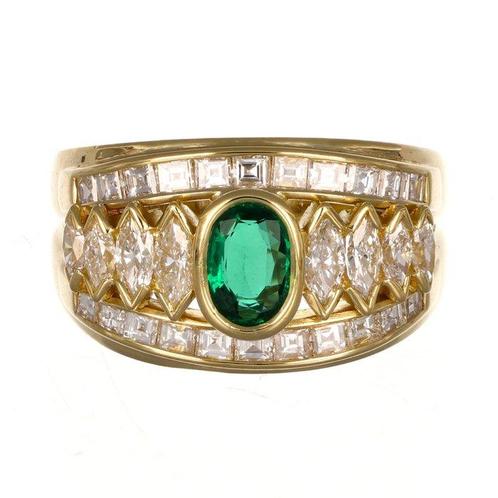 Ring - 18 karaat Geel goud - 1.66ct. tw. Smaragd - Diamant, Sieraden, Tassen en Uiterlijk, Ringen