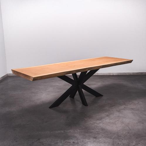 Boomstamtafel, Eettafel 250x86 massief hardhout, metaalpoot, Huis en Inrichting, Tafels | Eettafels, 50 tot 100 cm, 200 cm of meer