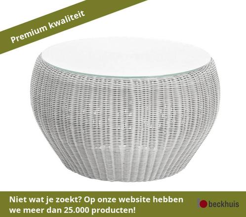 Stern Anny bijzettafel rotan met glasplaat - Wit, Tuin en Terras, Tuintafels, Nieuw, Overige materialen, Ophalen of Verzenden