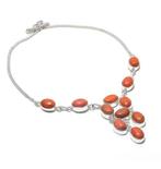 Zilver, 925, oranje/rood natuurlijke koraal - Halsketting