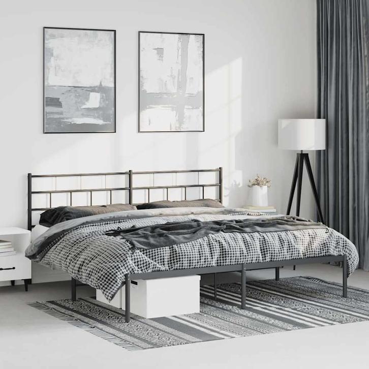 vidaXL Bedframe met hoofdbord metaal zwart 193x203 cm, Huis en Inrichting, Slaapkamer | Bedden, Zwart, Nieuw, Metaal, Tweepersoons