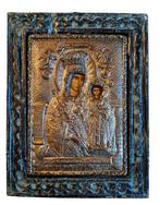 Icoon - Moeder Gods van de Passie - Verzilverd, Hout, Antiek en Kunst