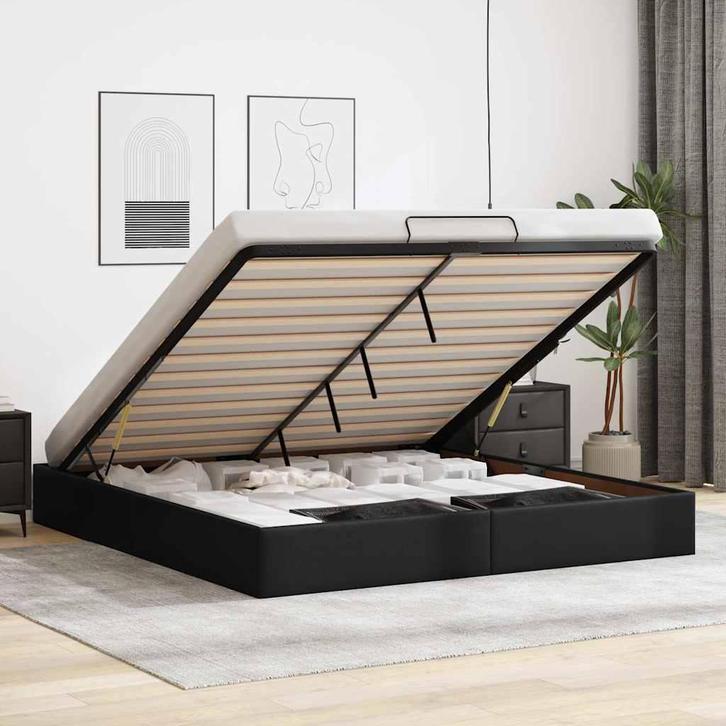 vidaXL Bedframe zonder matras 200x200 cm kunstleer zwart, Huis en Inrichting, Slaapkamer | Bedden, Overige maten, 200 cm, Zwart