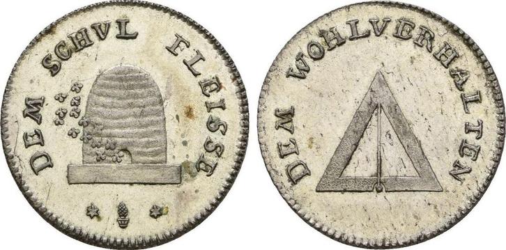 Verzilvertes Bronzejeton Schulfleiss o J Augsburg Stadt:, Postzegels en Munten, Penningen en Medailles, Verzenden