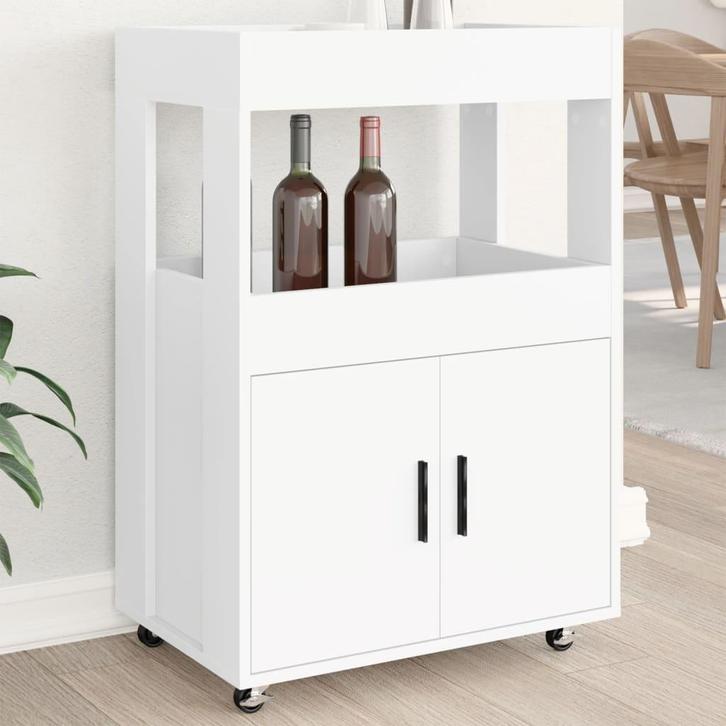 vidaXL Drankkar 60x39,5x89 cm bewerkt hout wit, Huis en Inrichting, Kasten | Buffetkasten, 25 tot 50 cm, Nieuw, Overige houtsoorten