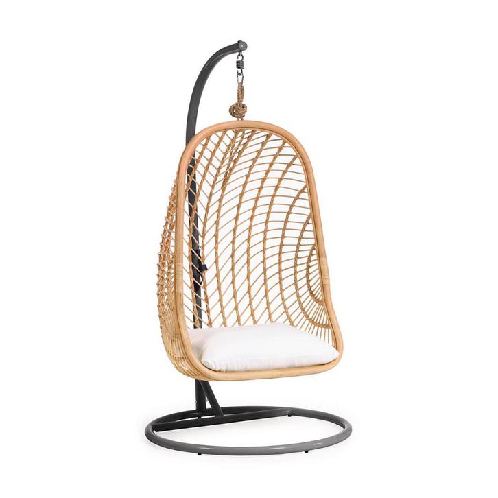 *WOONWINKEL* Kave Home Ekaterina Rotan Hangstoel Met Grijze, Tuin en Terras, Tuinsets en Loungesets, Nieuw, Rotan, Verzenden