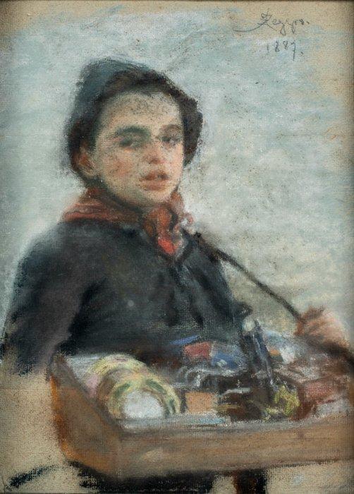 Alessandro Zezzos (1848-1914) - Portrait of a Young Salesman, Antiek en Kunst, Kunst | Schilderijen | Klassiek