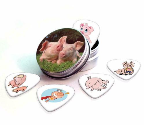 Blikje + plectrums met afbeelding van een varken biggetje, Verzamelen, Overige Verzamelen, Nieuw, Ophalen of Verzenden