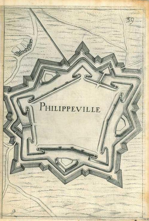 Stadsplattegrond van Philippeville, Antiek en Kunst, Kunst | Etsen en Gravures