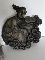 sculptuur, Engel mit Laute im gotischen Stil - 28 cm - Hout