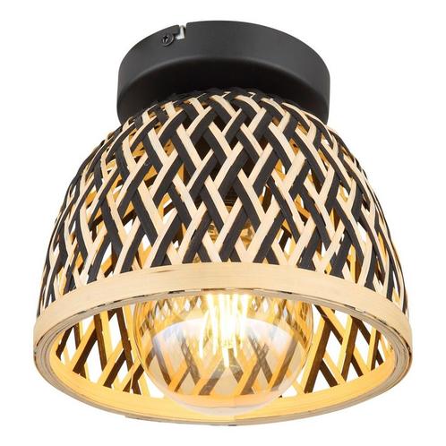 Plafondlamp COLLY ø20CM  E27 1-Lichts Bamboe / Zwart, Huis en Inrichting, Lampen | Plafondlampen, Metaal, Ophalen of Verzenden