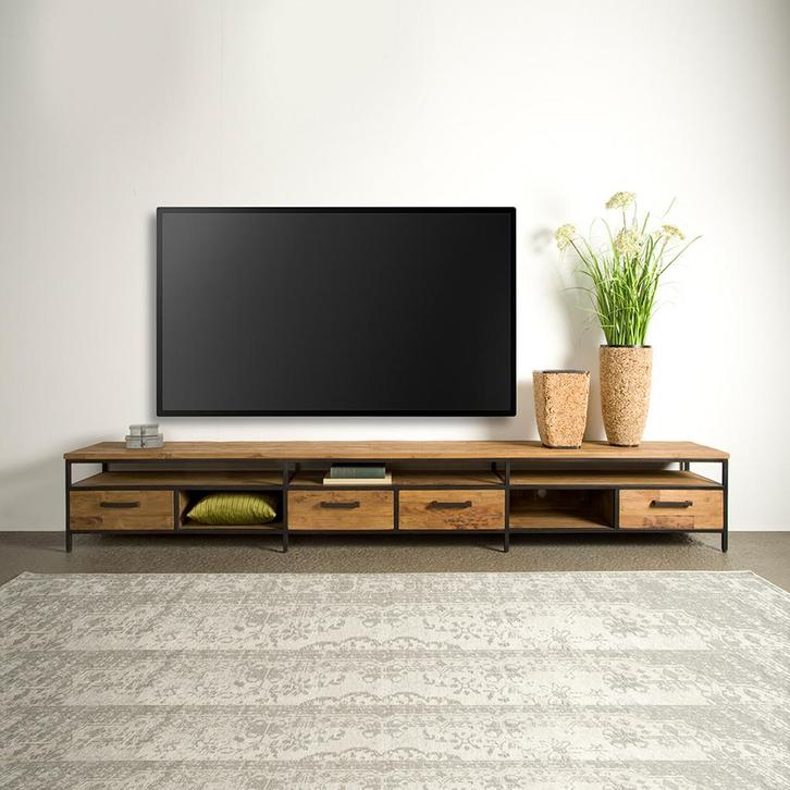 *WOONWINKEL* Tower Living Livorno Tv-meubel Teakhout Met Lad, Huis en Inrichting, Kasten | Televisiemeubels, Nieuw, Verzenden