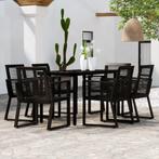 vidaXL 7-delige Tuinset zwart, Verzenden, 6 zitplaatsen, Nieuw, Rvs