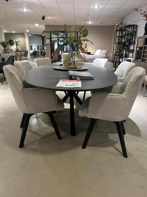 Eettafel Neviro - Dark Grey - IN.HOUSE, Huis en Inrichting, Tafels | Eettafels, 50 tot 100 cm, 150 tot 200 cm, Ovaal, Nieuw, Ophalen of Verzenden