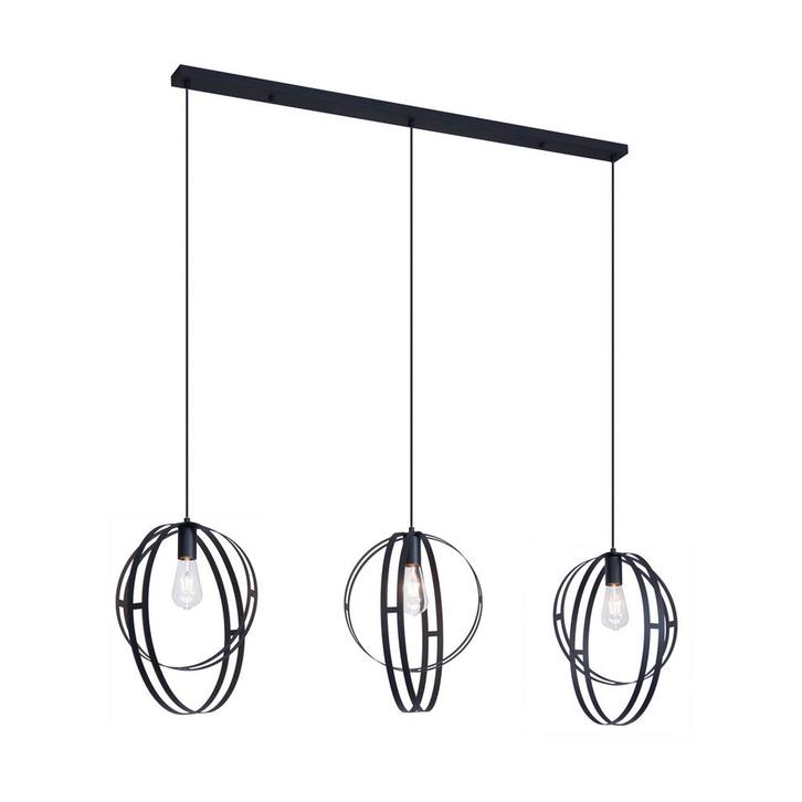 Design hanglamp zwart langwerpig 3-lichts - Indu, Huis en Inrichting, Lampen | Hanglampen, Nieuw, Metaal, 75 cm of meer