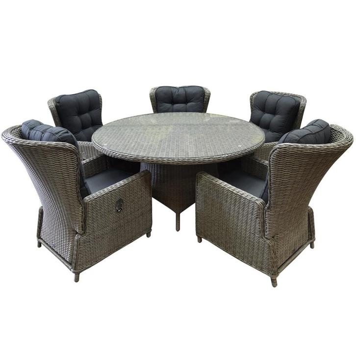 Marina Riccione dining tuinset 150 cm 6-delig grijs, Tuin en Terras, Tuinsets en Loungesets, Nieuw, Wicker, Ophalen of Verzenden