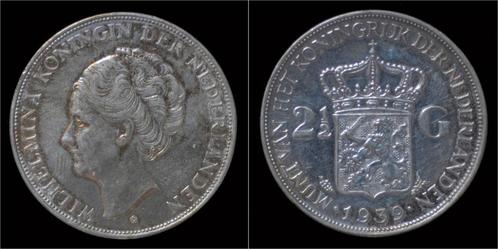 Netherlands Wilhelmina I 2 1/2 gulden(rijksdaalder)1939 z..., Postzegels en Munten, Munten | Europa | Niet-Euromunten, Verzenden