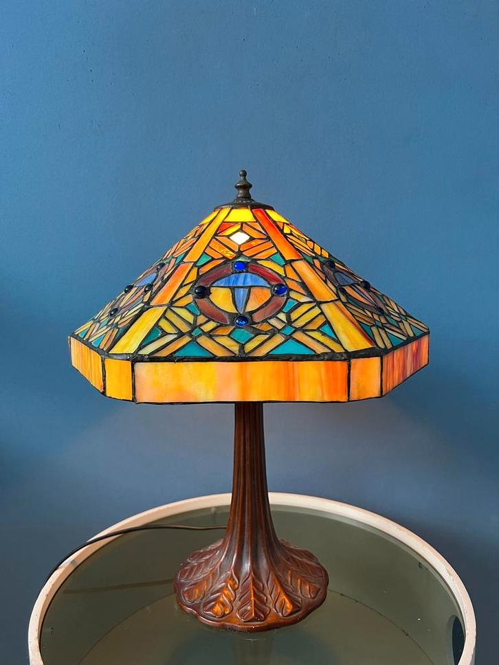 Stained Glass Tiffany Art Deco Style Desk Lamp, Huis en Inrichting, Lampen | Tafellampen, Ophalen of Verzenden