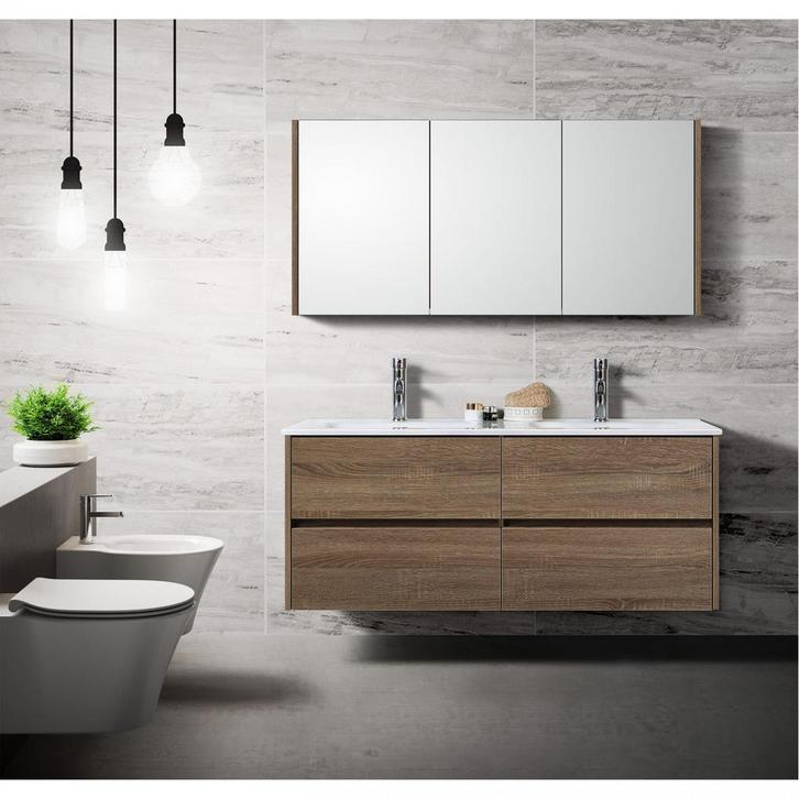 Wastafelmeubel 120cm hout incl. Spiegel en wasbak, Huis en Inrichting, Badkamer | Badkamermeubels, 25 tot 50 cm, Nieuw, Wasbak of Wastafel