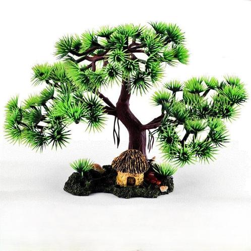 Bonsaiboom met hutje 15cm / Aquariumdecoratie As-201, Dieren en Toebehoren, Vissen | Aquaria en Toebehoren, Nieuw, Verzenden