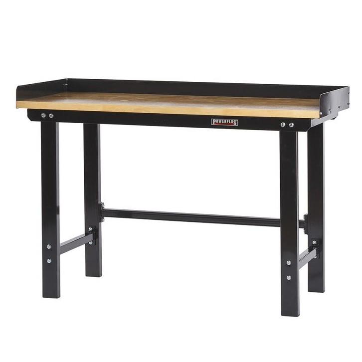 Werkbank 150 cm met hardhouten blad + opzetrand - zwart, Doe-het-zelf en Verbouw, Werkbanken, Ophalen of Verzenden