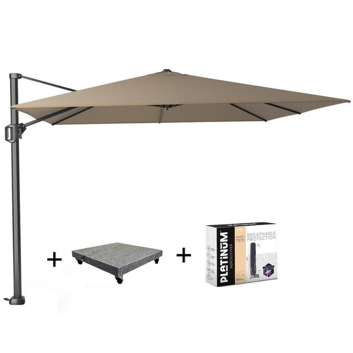 Challenger T1 zweefparasol 300x300 cm taupe  met, Tuin en Terras, Parasols, Nieuw, Ophalen of Verzenden