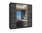 Kledingkast zwart antraciet 158 cm breed met spiegel en 2..., Huis en Inrichting, Kasten | Kledingkasten, Met lade(s), 150 tot 200 cm