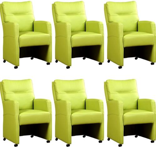 Set van 6 Felgroene leren landelijke eetkamerfauteuils - Tol, Huis en Inrichting, Stoelen, Vijf, Zes of meer stoelen, Overige kleuren