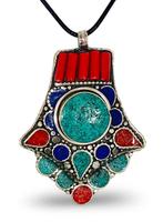 - Tibet Silber - Türkis - Koralle - Lapislazuli - Hanger, Verzamelen, Mineralen en Fossielen