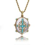 Halsketting Victoriaanse turquoise, parel en rozenkristallen, Sieraden, Tassen en Uiterlijk, Kettingen, Nieuw