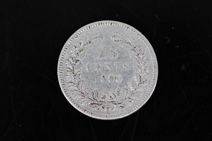 Nederland. Willem III. 25 Cents 1890, Zonder Punt, Postzegels en Munten, Munten | Nederland