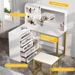 L-Vormige Kaptafel met LED Spiegel, Kruk en 5 Lades, Verzenden, Nieuw