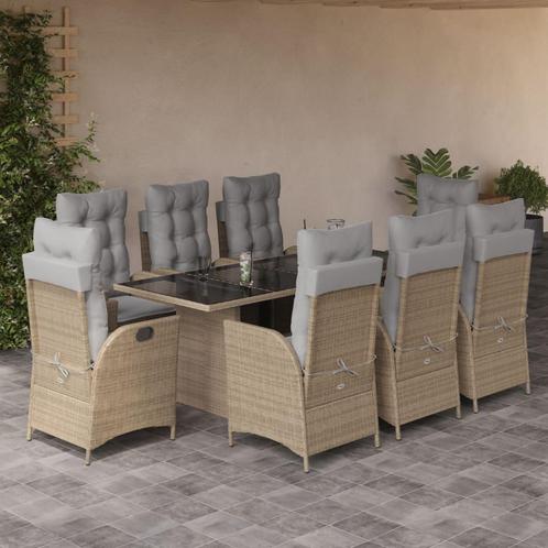 vidaXL 9-delige Tuinset met kussens poly rattan gemengd, Tuin en Terras, Tuinsets en Loungesets, Tuinset, Nieuw, 8 zitplaatsen