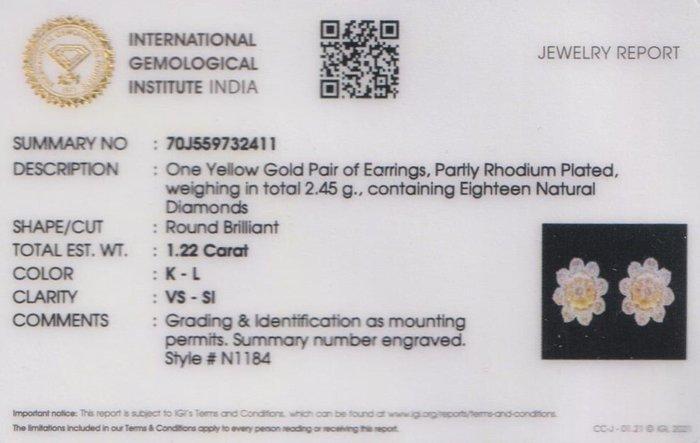 Oorstekers - 14 karaat Geel goud - 1.22ct. tw. Diamant, Sieraden, Tassen en Uiterlijk, Antieke sieraden