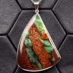 Zilveren hanger met boulder chrysopraas. Zilveren, Verzamelen, Mineralen en Fossielen