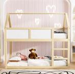 Laag stapelbed 90x200 cm van massief hout met trap, Verzenden, Nieuw