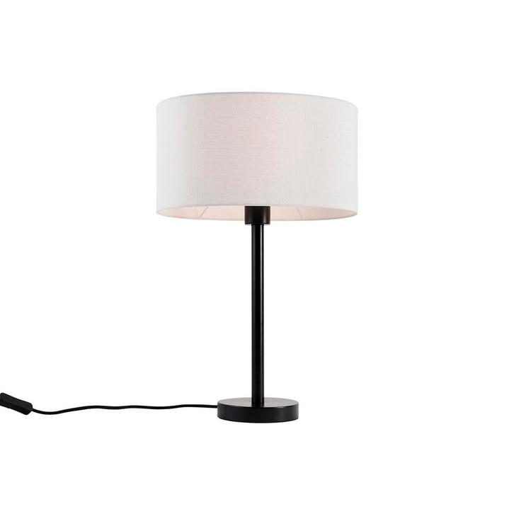 Tafellamp zwart met ovale linnen kap wit 35cm - Simplo, Huis en Inrichting, Lampen | Tafellampen, Nieuw, Overige materialen, 50 tot 75 cm