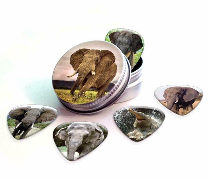 Blikje of display + plectrums met afbeelding van een Olifant, Verzamelen, Overige Verzamelen, Nieuw, Ophalen of Verzenden