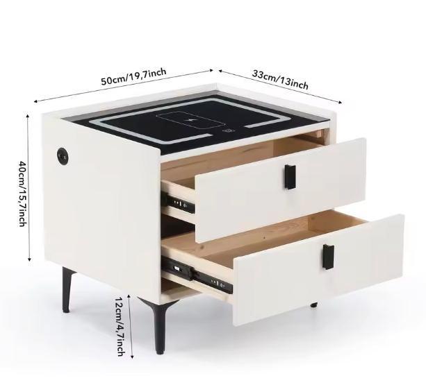 Slim Nachtkastje – LED, Draadloos Opladen, 2 Lades, Wit/Zwa, Huis en Inrichting, Kasten | Overige, Nieuw, Verzenden