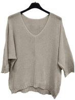 Luchtige gebreide top met v-hals in kleur BEIGE met vlinder, Nieuw