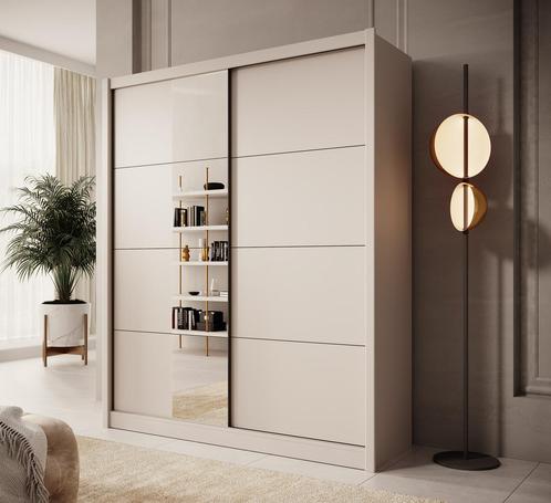 Meubella | Kledingkast 180cm beige Garderobekast Met spiegel, Huis en Inrichting, Kasten | Vitrinekasten, 50 tot 75 cm, Nieuw